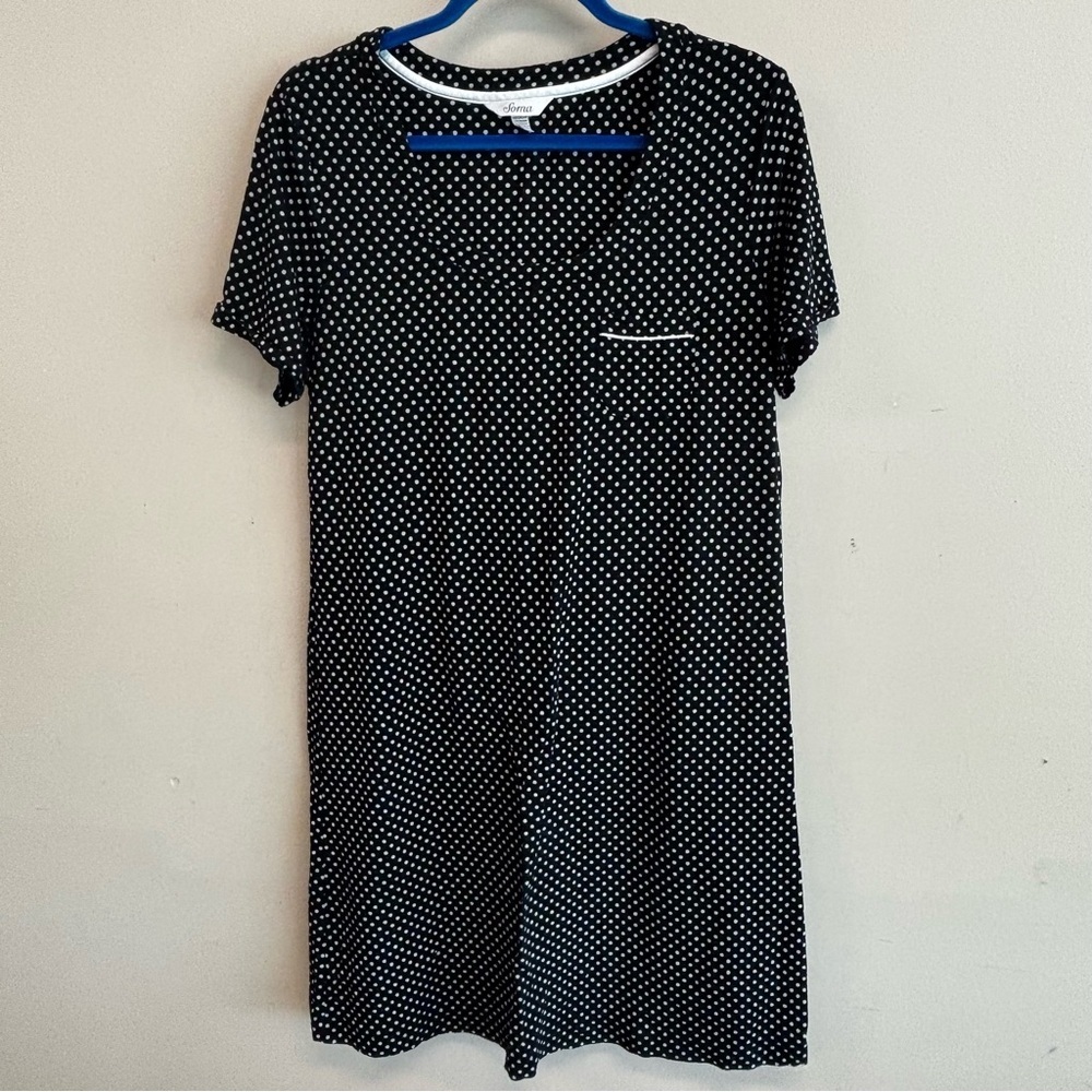 Soma Black Dress Slip Pajama. Cute polka dot - black & White Dots. Size Medium